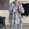 Jaqueta Casual Tendência Outono Estilo Preguiçoso Solto Moda Estilo Hong Kong Camisa Xadrez Toque Masculino Ins Design de Manga Longa