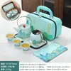 Produtos Culturais e Criativos Guochao: Conjunto Completo Portátil de Chá Kung Fu para Exterior com Bule de Cerâmica e Alça, Conjunto de Presente com Estilo Chinês da Cidade Proibida
