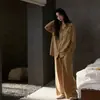 Bom Sono Algodão Primavera e Outono Algodão Puro Pijama Feminino Estilo Maillard Novo conjunto de roupa de casa de algodão macio de manga comprida