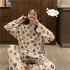 Pijama de Manga Larga de Talla Grande para Mujer Verano Dibujos Animados Holgado Estudiante Lindo para Mujer Primavera y Otoño Dos Piezas Casual Ropa para el Hogar