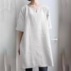 Amazon 2023 Camisa Casual de Lino para Mujer, Color Sólido, Estilo Artístico Retro Chino, Cuello en V, Parte Inferior Suelta