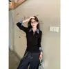 Camiseta de Manga Larga con Cuello de Camisa a Cuadros Falso de Dos Piezas para Mujer, Nuevo Diseño Primavera 2026, Top Patchwork Único y Distintivo