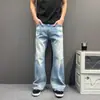 Jeans Rectos de Pierna Ancha Lavados Retro Azul Claro Sueltos de Calle Americana para Hombres y Mujeres Otoño Invierno Casual Versátil