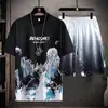 Camiseta Deportiva y Casual para Hombre Verano Seda de Hielo Delgado Tendencia Camiseta de Manga Corta Traje Corto Estilo Chino Pintura de Paisaje Superior