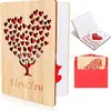 Tarjeta de felicitación de amor 2023 tarjeta de felicitación con forma de corazón de madera regalo del Día de San Valentín tarjeta de boda de bambú impresión transfronteriza al por mayor