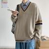 Suéter de pareja de color a juego para todo, chaleco de punto para hombre de otoño e invierno, holgado, estilo coreano, moderno, estilo preppy, prenda exterior, cuello en V