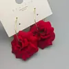 Brincos de Argola de Metal com Tecido de Rosa Vermelha para Mulheres, Modernos, Únicos, Exagerados, Presilhas de Orelha de Alta Qualidade, Acessórios de Orelha de Nicho
