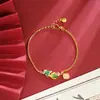 Pulseira de Ouro de Areia Vietnamita com Cor Esmaltada, Peixe Koi com Gotejamento de Óleo, Borla e Caractere da Sorte, Joia de Mão Feminina Tendência Duradoura Sem Desbotar