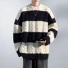 Suéter Listrado Masculino Casual Versátil Moda Outono Inverno Estilo Hong Kong Espessado Quente Interno Solto Base Tricô Suéter
