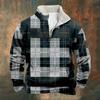 Série Nova de Xadrez Europeu e Americano Transfronteiriça Camisa Masculina Casual Fashion Estampada Manga Longa Gola Alta Meio Zíper Moletom