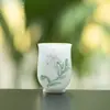 Taza de Té Floral Pintada a Mano de Arcilla de Jade Blanco, Taza Maestra de Cerámica, Taza de Aromas de Porcelana Blanca de Dehua, Juego de Té Kung Fu para el Hogar