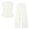 Nuevo conjunto de otoño para mujer: chaleco sin mangas de cuello en V abotonado entallado a la cintura con pantalones largos casuales estilo globo para comercio exterior transfronterizo
