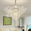 Lustre longo de cristal multicamadas ondulado, luxo leve, adequado para loft de pé-direito duplo, villa e salão grande, luminária oca de ferro