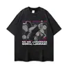 Camiseta Trendy Lavada Desgastada Cuello Redondo Patrón Retro de Anime Corte Holgado Verano Casual Bidimensional