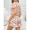 Pijama com Estampa de Coração na Borda da Orelha Estilo Europeu e Americano Conjunto Feminino Verão Novo Doce Gola Quadrada Manga Curta Shorts Roupas de Casa