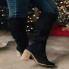 Botas de Cuero Gamuzado Grueso con Tacón Grueso, Punta Aguda y Cremallera Lateral, Color Sólido, Estilo Chelsea para Mujer, Nuevas de Otoño e Invierno, Talla Grande, Comercio Exterior