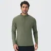 Camiseta Deportiva Casual de Manga Larga para Hombre con Cuello Medio y Media Cremallera, tipo Lino de Algodón, para Fitness y Correr al Aire Libre 61530