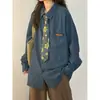 Camisa de alta calidad 2025 Primavera/Verano Nueva Llegada Estilo Universitario Retro Americano Corbata Color Sólido Versátil Para Vestir por Capas para Mujer Corte Holgado