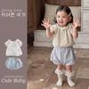 Ins Verano Delgado Dulce Niña Manga Corta Floral Jersey Shorts Traje Bebé Estilo Occidental Verano Conjunto de Dos Piezas 1