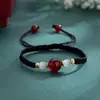 Cobre Branco Ágata Vermelha Conta de Transferência Pedra Olho de Gato Pulseira Trançada Acessório Casal Simples Elegante Corda Preta e Vermelha Joia de Nicho