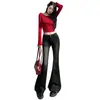 Jeans Ajustados de Estilo Americano Spice Girls para Mujer Otoño e Invierno 2024 Nuevos de Tiro Bajo Ajustados Slim Fit Pantalones de Campana Mop