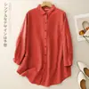Toma real 2026 Primavera/Otoño Nuevo Cárdigan de Algodón y Lino Top Casual Artístico Manga Larga Camisa con Solapa Ropa de Abrigo de Longitud Media para Mujer