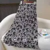Vestido Midi Delgado con Pliegues de Flores Primavera y Verano Cintura Elástica Falda Longitud de Baile Cuadrado 72cm Falda Solar de Seda de Hielo
