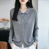 Cardigã de Lã com Gola Alta Tricô Feminino 2026 Outono Inverno Novo Cor Sólida Lapela Camisa Tricô Feminino Venda Cruzada Dropshipping