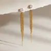 Pendientes de Cadena con Borla de Circonita Jieding Delanteros y Traseros con un Diseño Único, Pendientes de Nicho de Oro de 18 Quilates, Joyería de Acero de Titanio que no se Desvanece