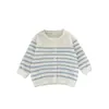 Conjunto de Roupas para Bebê Menino Primavera e Outono Estilo Coreano Cardigan de Tricô Listrado Fino Colete Calça Casual Conjunto de Três Peças