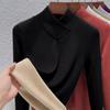 Camiseta Térmica Base de Polar con Cuello Superpuesto para Mujer, Nuevo Estilo Otoño e Invierno 2026, Cuello Semialto, Manga Larga, Forro Polar, Cálido Top de Seda y Lana