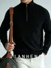 Suéter Masculino Jianheng Marca da Moda Estilo Old Money com Zíper Meio e Gola Alta Cinza, Jaqueta de Tricô Espessa para Homens, Primavera e Outono