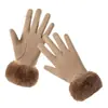 Luvas de Veludo Alemão para Meninas Outono e Inverno, Luvas para Ciclismo ao Ar Livre, Forradas com Lã, Espessadas, Quentes, à Prova de Frio, à Prova de Vento, Luvas com Pontas dos Dedos