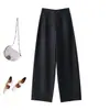 Calça casual de perna larga com corte curvo estilo minimalista para mulheres, primavera/outono 2026, cintura alta, afina a silhueta, toque fresco, versão estreita, calça de perna reta solta