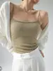 2025 Chaleco Base Popular Camisola Capa Interior para Traje de Mujer para Cubrir los Lados del Pecho Canalé Primavera, Otoño, Verano Top Exterior Usable