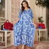 Robe Longo Feminino Estilo Exótico Estampado Bainha Larga Mangas Morcego Roupa de Casa Decote V Roupa de Banho para Férias Praia Proteção Solar Cover-up