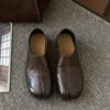 Versão em couro de vaca! Sapatos Retro de Bico Fenda Estilo Britânico 2025 Sapatilhas Pé de Porco Sapatilhas Femininas Slip-On Preguiçosas de Couro