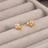 Pendientes de botón de estrella de zirconia de cuatro puntas pequeños exquisitos simples de alta gama delicados diseño de nicho diseño personalizado accesorios para pendientes