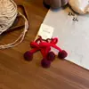 Laço de Cabelo de Lã Vermelho com Veado para Meninas - Tema Atmosfera de Ano Novo, Corda de Cabelo Doce Espessa de Alta Elasticidade
