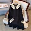 60.00 kg-175.00 kg talla grande Vestido estilo universitario para mujer Cuello azul marino Largo medio Ajustado Nuevo estilo para Otoño e Invierno 2024