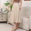 Saia de Couro Elegante de Cintura Alta de Alta Qualidade para Outono e Inverno para Mulheres, Saia Midi de Couro Proteína PU de Alta Qualidade com Barra Larga em Linha A