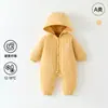 Ropa de Bebé Cálida Color Jengibre, Clase A, Primavera y Otoño, Pelele con Capucha Acolchado de Algodón 100g, Mono de Algodón para Niños