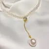 Colar de pérolas de alta qualidade para pintinhos europeus e americanos, corrente de clavícula popular online de luxo leve, corrente de suéter com zircônia, colar curto para mulheres