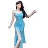 Vestido Azul de Alcinha Elegante Temperamento Estilo Irmã Real Emagrecedor Bodycon Curto Vestido Puro Desejo 2025