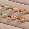 Cross-border anel feminino criativo bonito multi-cor diamante flor joias atacado diy design nicho