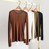 Camiseta de Primavera para Mujer de Cuello Redondo, Color Sólido y Manga Larga, Ligera y Nueva My0735, Hecha de Lana y Tencel