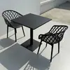 Conjunto de Mesa y Sillas Moderno para Exterior para Área de Ocio en Balcón, Mesa Redonda de Acero al Carbono para Patio al Aire Libre, Muebles de Plástico para Uso en Exterior de Tienda de Té de Leche