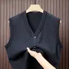 Colete Suéter Cardigan Masculino Gola V Primavera e Outono Colete de Tricô Sem Mangas Masculino Slim Fit Roupa Externa Tendência