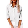 Outono 2025 Ebay Amazon Aliexpress Estilo Europeu e Americano Solto Cor Sólida Gola Lapela Botão Manga Longa Algodão Linho Top para Mulheres