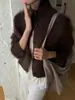 Suéter de Punto Acme de Alta Gama de Lujo Gris Oscuro de Lana de Pelo Largo con Cuello Alto para Mujer, Suéter Abrigo Holgado para Otoño e Invierno 22337